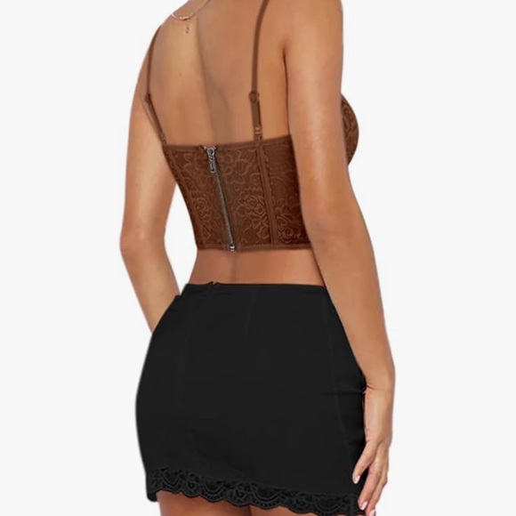 Women’s Trendy Lace Strap Zip Back Boned Bustier Corset Tank With Built In Bra - Picture 2 of 8